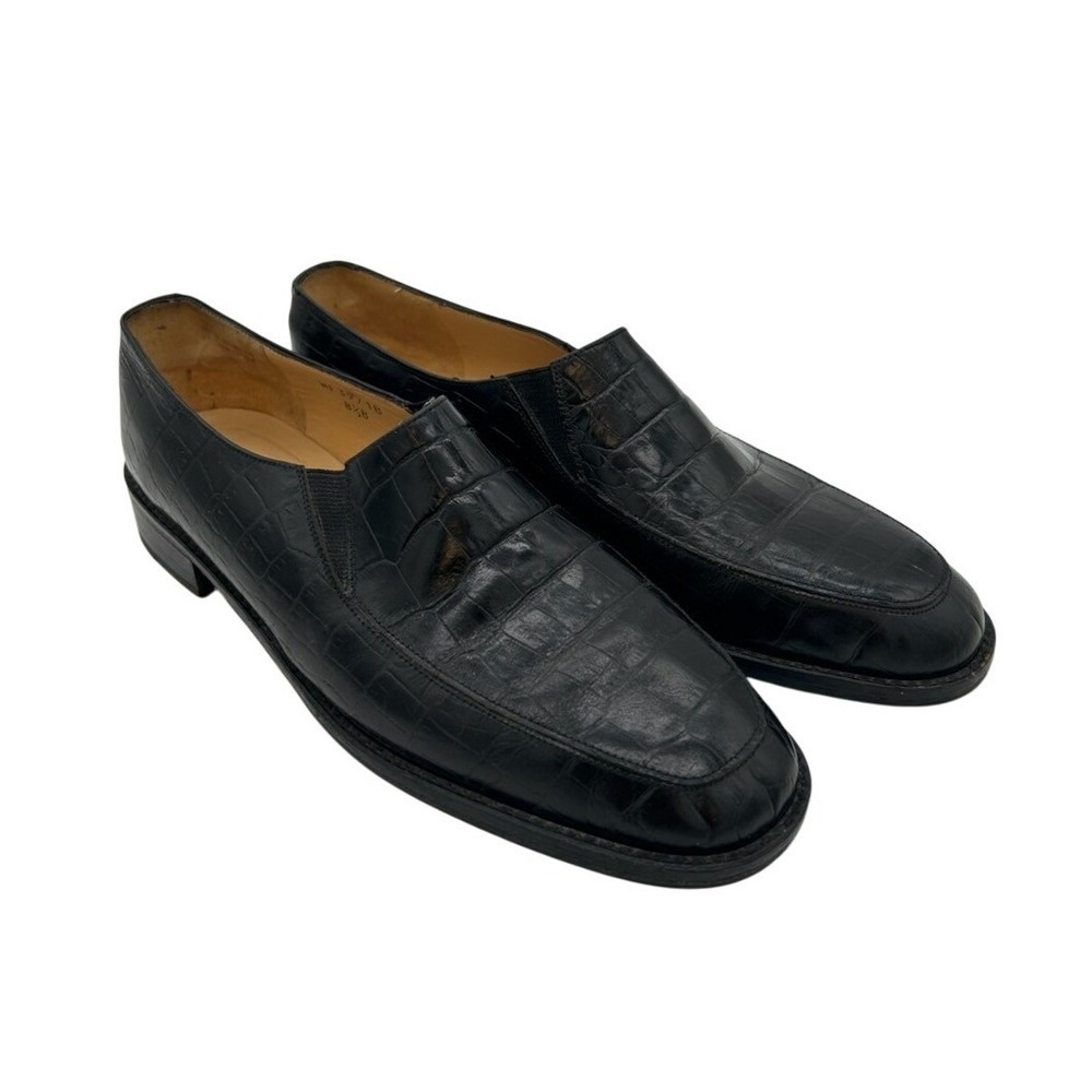 Ralph Lauren Women's Black Leather Croc Dress‎ Loafers Slip On Shoes Size 8.5B